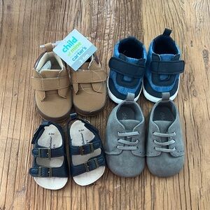 Infant, baby shoes, boy, 0-3m, 3-6m, 6-12m, size 3, gray, navy, brown, new lot